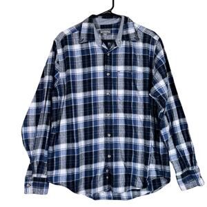 Eddie Bauer Mens Shirt Blue Black Plaid Flannel Button Down Long Sleeve Large